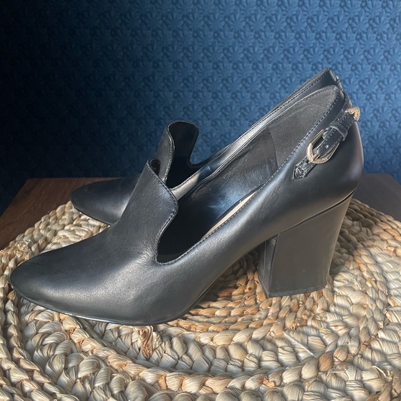 Nine West Black Heel Size 8 Leather Office Neutral Business Contemporary Event - Picture 7 of 14